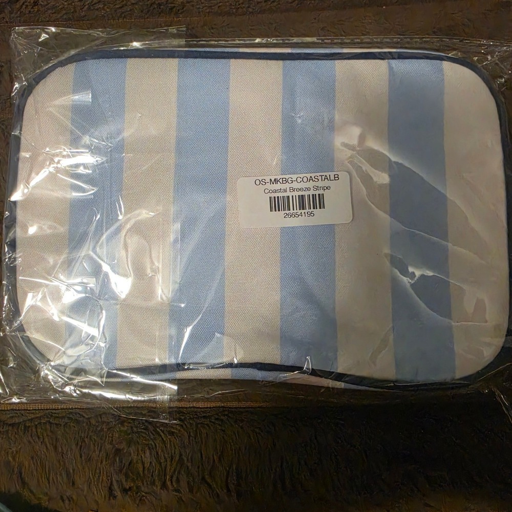 Coastal Breeze Stripe Makeup Bag Blue White Nautical Cosmetic Pouch